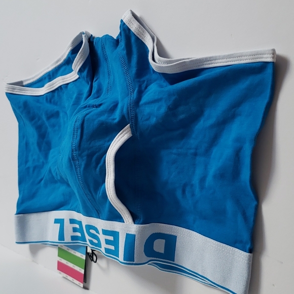 DIESEL BOXER BRIEFS, TURQUOISE COLOR WITH FUN MESSAGES ON THE FRONT & BACK, Med. - Picture 5 of 8